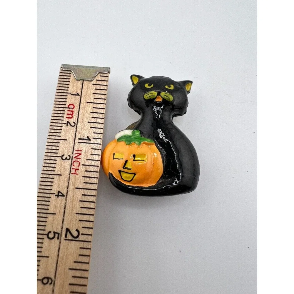 Vintage Black Cat And Pumpkin Novelty‎ Halloween Brooch Pin